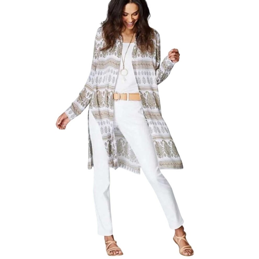 J. Jill Long Sandune Paisley Button Front Tunic Long Sleeve Top S Boho Layering